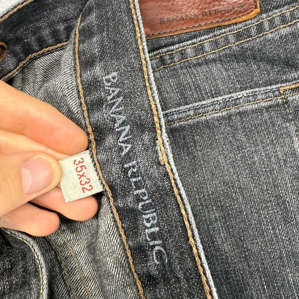 Vintage Banana Republic Jeans Mens 35x32 Black Faded Straight Whisker Honeycomb